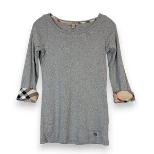 Burberry Gray Long Sleeve Tee with Check Cuffs